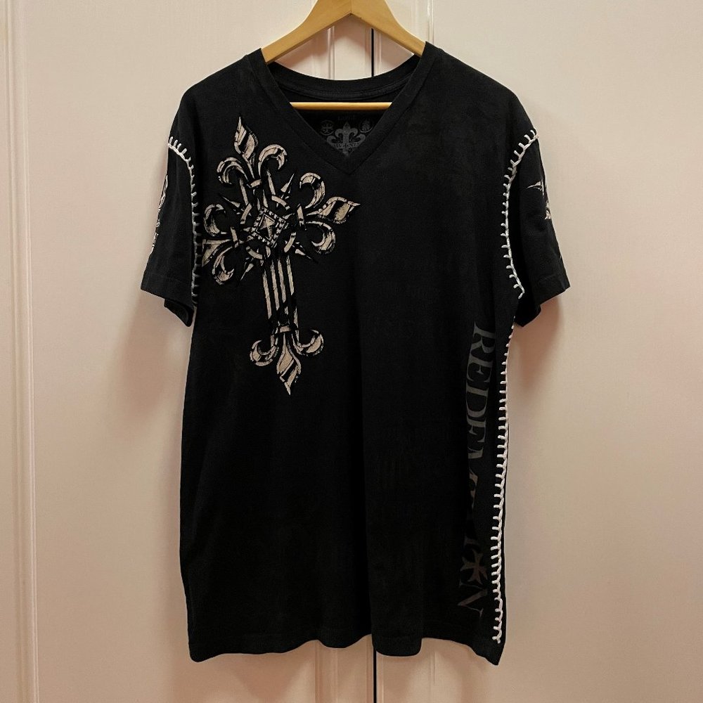 Men's Raw State Redemption T-shirt with Cross & Wings
